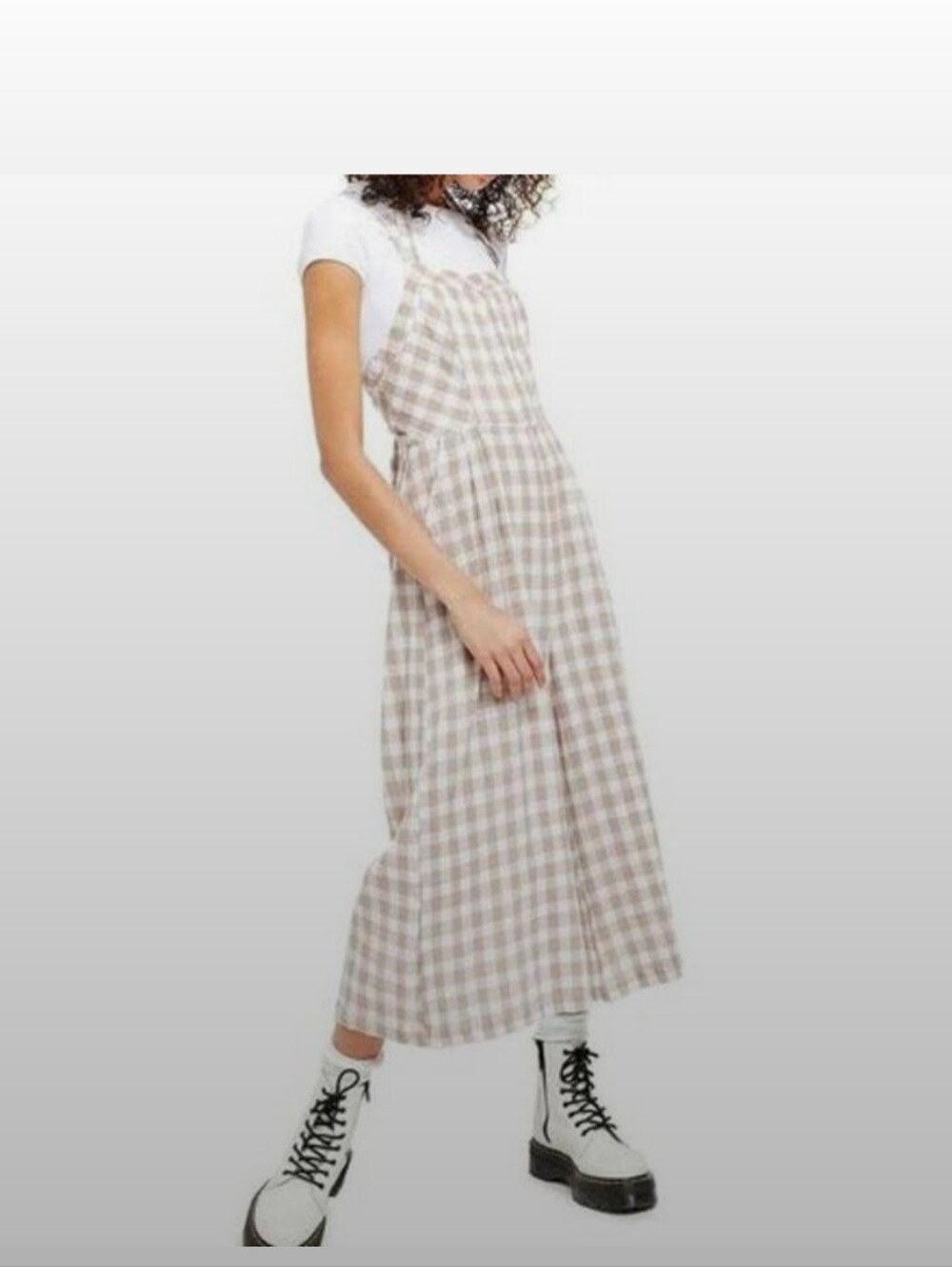 Free People Beige Plaid Jumpsuit Sz 4 - Picture 2 of 13